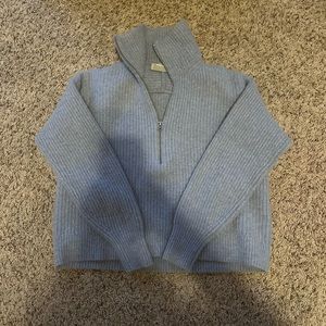 Everlane Felted Merino Half-Zip Sweater in a light blue